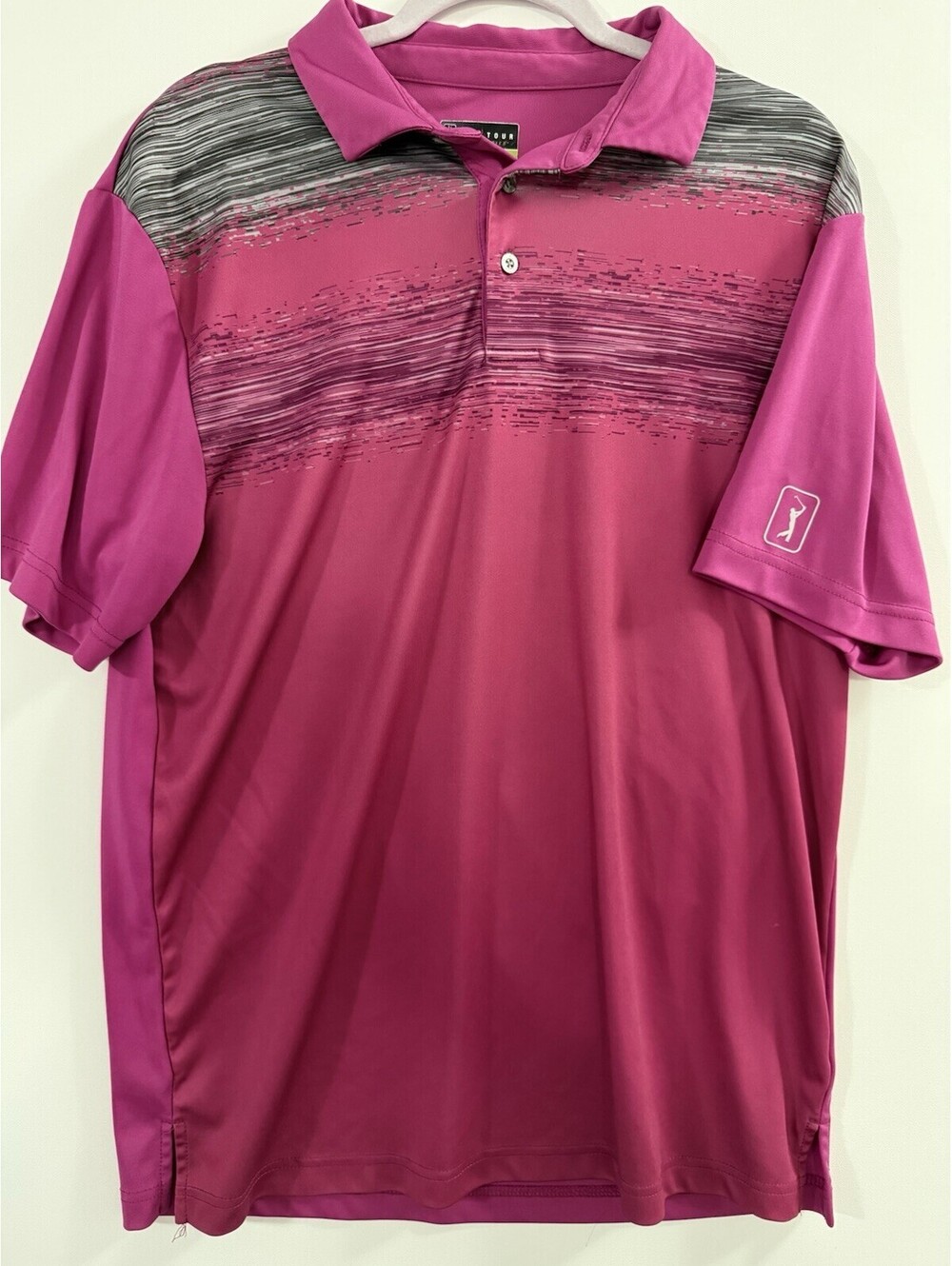 PGA Tour Pro Series Mens L Pink Space Dye Block Performance Golf Polo Shirt